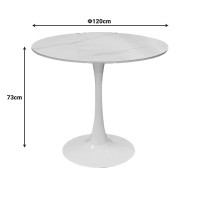 Tραπέζι Balou pakoworld sintered stone σε λευκή απόχρωση με όψη μαρμάρου-βάση λευκό μέταλλο Φ120x73εκ