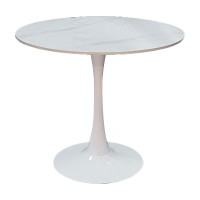 Tραπέζι Balou pakoworld sintered stone σε λευκή απόχρωση με όψη μαρμάρου-βάση λευκό μέταλλο Φ120x73εκ