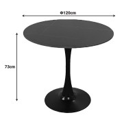 Tραπέζι Balou pakoworld sintered stone σε μαύρη απόχρωση με όψη μαρμάρου-βάση μαύρο μέταλλο Φ120x73εκ