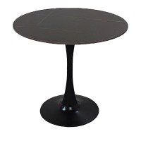 Tραπέζι Balou pakoworld sintered stone σε μαύρη απόχρωση με όψη μαρμάρου-βάση μαύρο μέταλλο Φ120x73εκ