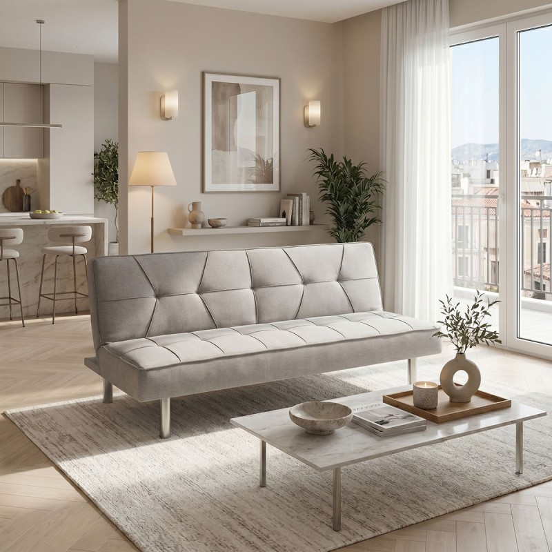 Καναπές-κρεβάτι Travis pakoworld 3θέσιος ύφασμα γκρι 175x83x74εκ