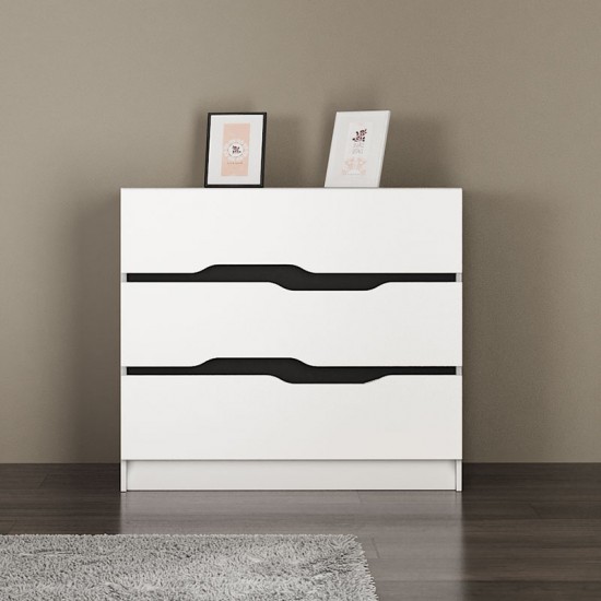 Συρταριέρα Comfy pakoworld με τρία συρτάρια χρώμα λευκό-μαύρο 100x38,5x71εκ