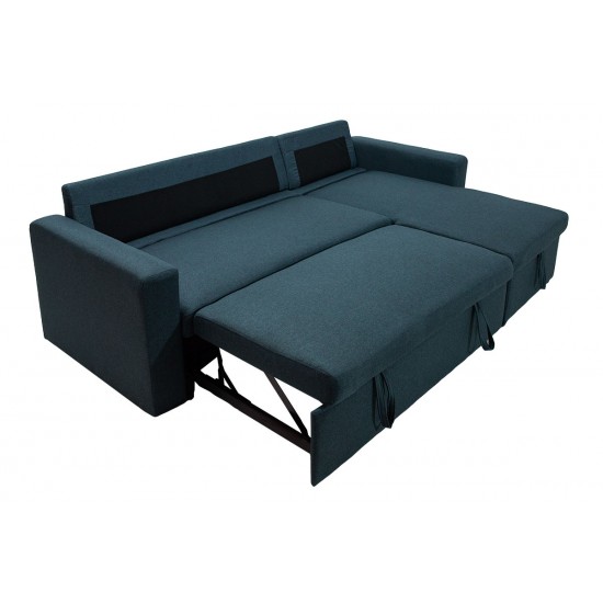 Γωνιακός καναπές κρεβάτι Marvel pakoworld αναστρέψιμος με αποθηκευτικό χώρο μπλε ύφασμα