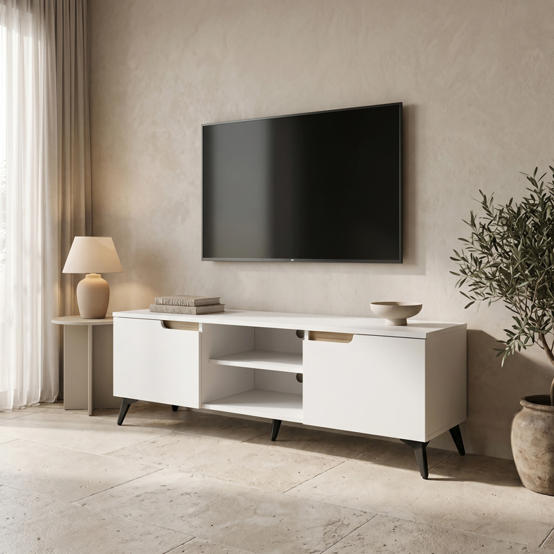 Έπιπλο τηλεόρασης Kemvio pakoworld  sonoma-λευκό 150x38x44εκ