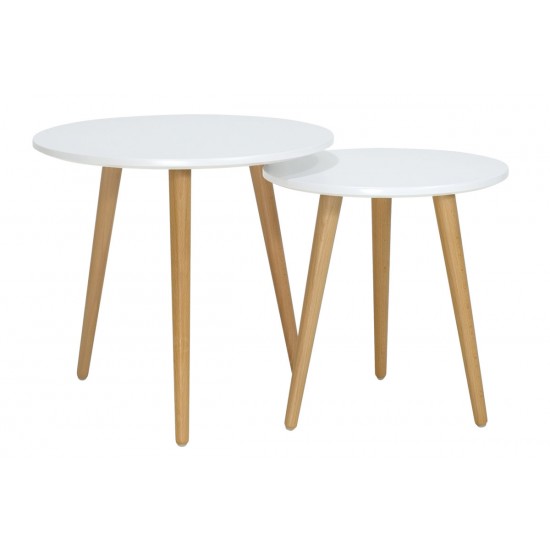 Βοηθητικά τραπέζια σαλονιού SMITH pakoworld σετ 2τμχ χρώμα λευκό ματ-φυσικό