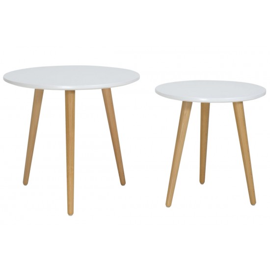 Βοηθητικά τραπέζια σαλονιού SMITH pakoworld σετ 2τμχ χρώμα λευκό ματ-φυσικό