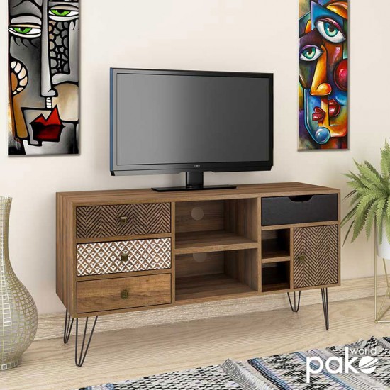 Έπιπλο τηλεόρασης Boho pakoworld καρυδί με μεταλλικά πόδια 120x39x64εκ