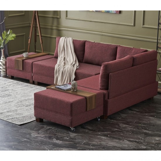 Πολυμορφικός καναπές-κρεβάτι αριστερή γωνία PWF-0155 με ύφασμα μπορντό 210x280x70εκ