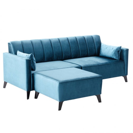Γωνιακός καναπές-κρεβάτι PWF-0576 pakoworld βελούδο τυρκουάζ 206x88x80εκ