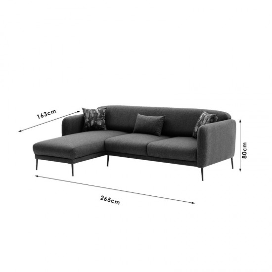 Γωνιακός καναπές-κρεβάτι PWF-0577 pakoworld δεξιά γωνία ύφασμα ανθρακί 265x163x80εκ