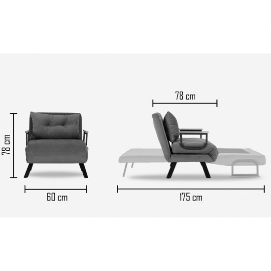 Πολυθρόνα-κρεβάτι Ethereal pakoworld ύφασμα καφέ-μαύρο 60x78x78εκ