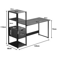 Γραφείο Zayn ΙΙ pakoworld με ραφιέρα-MDF καρυδί-μαύρο 107x40x110εκ