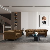 Kαναπές διθέσιος τ. Chesterfield pakoworld pu σε αντικέ καφέ απόχρωση 160x84x67εκ