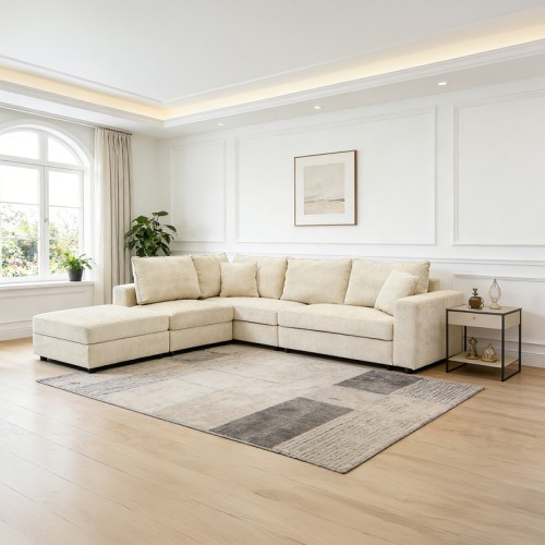 Πολυμορφικός καναπές Navaro pakoworld ύφασμα μπεζ 281x256x85εκ