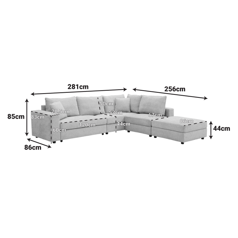 Πολυμορφικός καναπές Navaro pakoworld ύφασμα μπεζ 281x256x85εκ