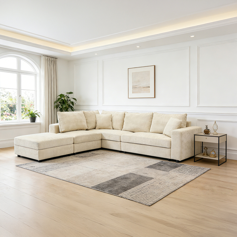 Πολυμορφικός καναπές Navaro pakoworld ύφασμα μπεζ 281x256x85εκ