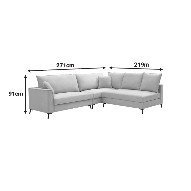 Γωνιακός καναπές Almy pakoworld αναστρέψιμος μπεζ ύφασμα 271x219x91εκ