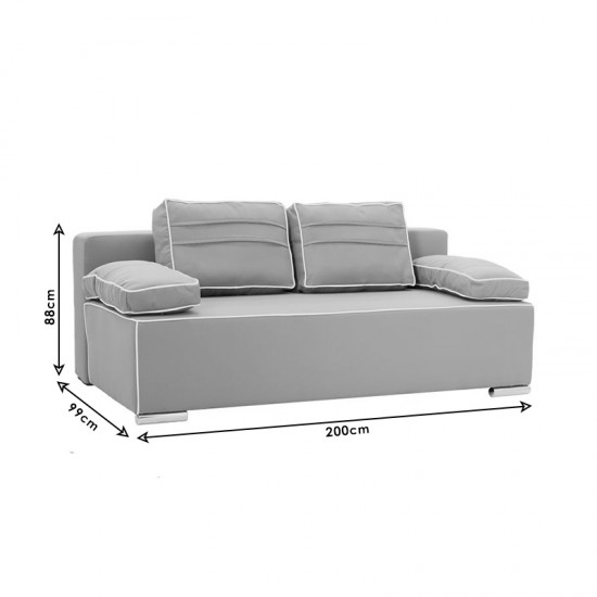 Kαναπές-κρεβάτι Porto pakoworld 3θέσιος με αποθηκευτικό χώρο ύφασμα γκρι 200x99x88εκ