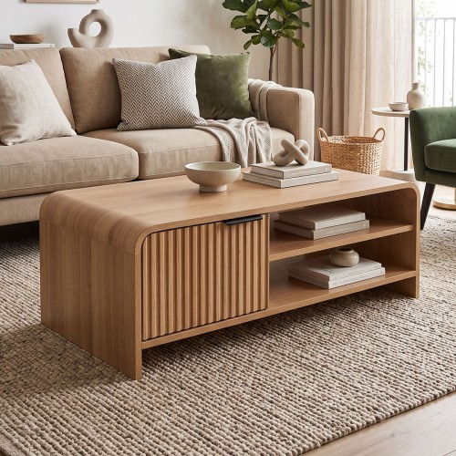 Τραπέζι σαλονιού Kelba pakoworld mdf σε φυσική απόχρωση 100x50x35,5εκ