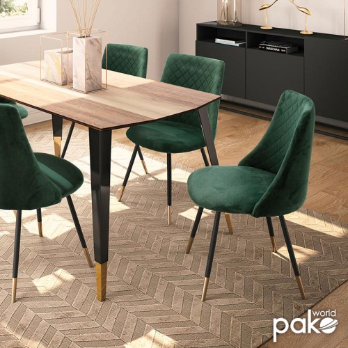 Σετ-4Τεμ.Καρέκλα Giselle pakoworld βελούδο σκούρο πράσινο-μαύρο χρυσό πόδι