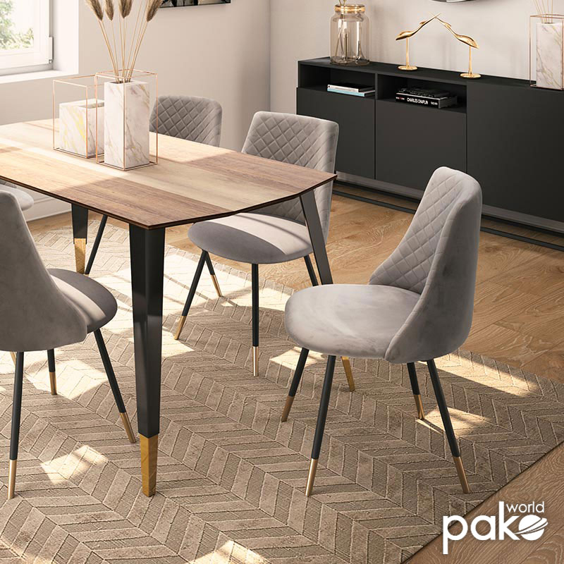 Σετ-4Τεμ.Καρέκλα Giselle pakoworld βελούδο γκρι-μαύρο χρυσό πόδι