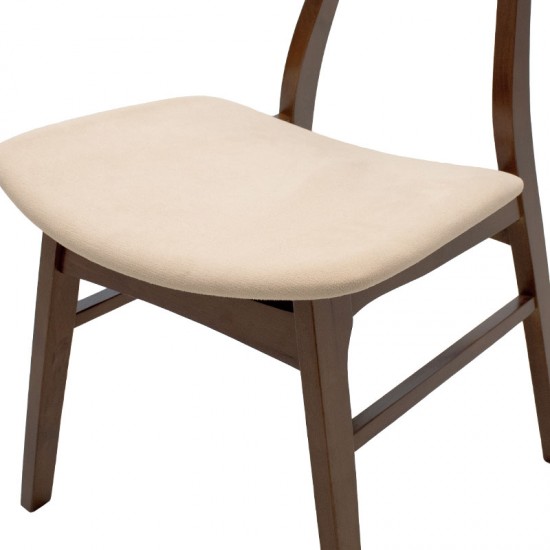 Καρέκλα Orlean pakoworld μασίφ ξύλο rubber wood χρώμα καρυδί με μπεζ ύφασμα
