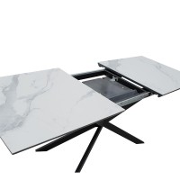 Τραπέζι επεκτεινόμενο Palan pakoworld sintered stone σε όψη μαρμάρου - μαύρο μέταλλο 160-200x80x77εκ