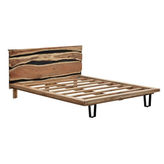 Κρεβάτι Imena pakoworld διπλό μασίφ ξύλο 4εκ καρυδί-μαύρο 160x200εκ