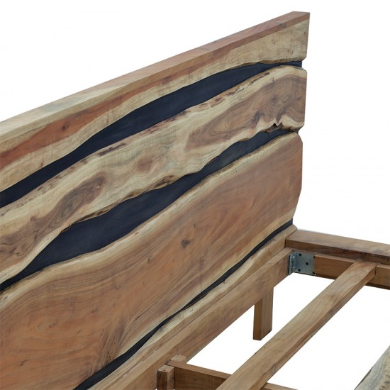 Κρεβάτι Imena pakoworld διπλό μασίφ ξύλο 4εκ καρυδί-μαύρο 160x200εκ