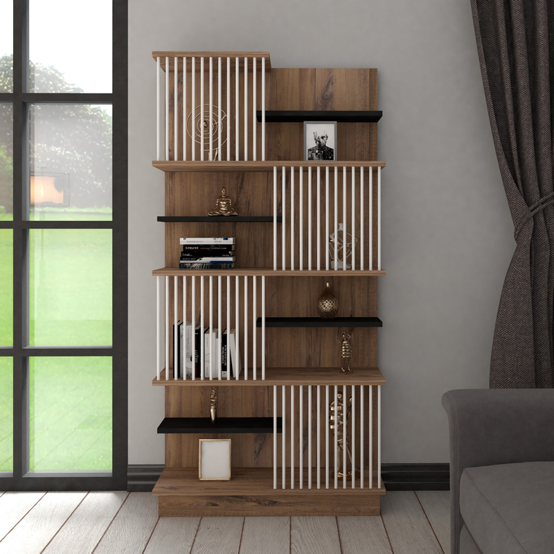 Βιβλιοθήκη Gassim pakoworld sonoma με ανθρακί και λευκό 80x24.6x160εκ