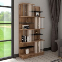 Βιβλιοθήκη Gassim pakoworld sonoma με ανθρακί και λευκό 80x24.6x160εκ