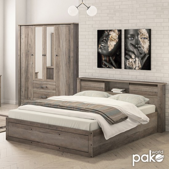 Κρεβάτι διπλό Tara pakoworld rustic oak 160x200εκ