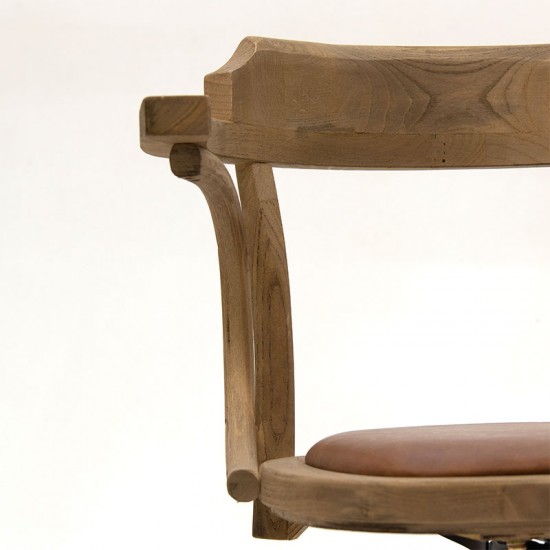 Καρέκλα γραφείου εργασίας Kahil pakoworld μασίφ ξύλο καρυδί-pu καφέ