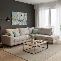 Γωνιακός καναπές αριστερή γωνία Luxury II pakoworld ύφασμα elephant-ciel 290x235x95εκ