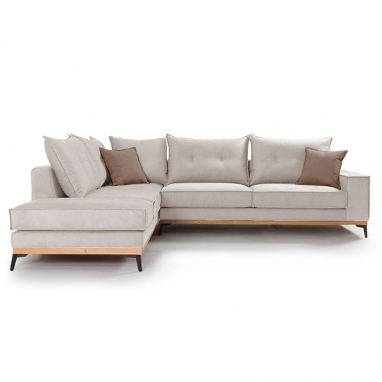 Γωνιακός καναπές δεξιά γωνία Luxury II pakoworld ύφασμα cream-mocha 290x235x90εκ