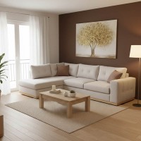 Γωνιακός καναπές δεξιά γωνία Boston pakoworld ύφασμα cream-mocha 280x225x90εκ