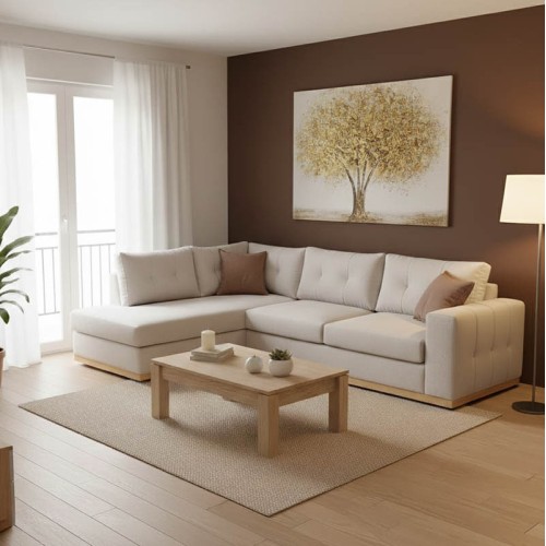 Γωνιακός καναπές δεξιά γωνία Boston pakoworld ύφασμα cream-mocha 280x225x90εκ