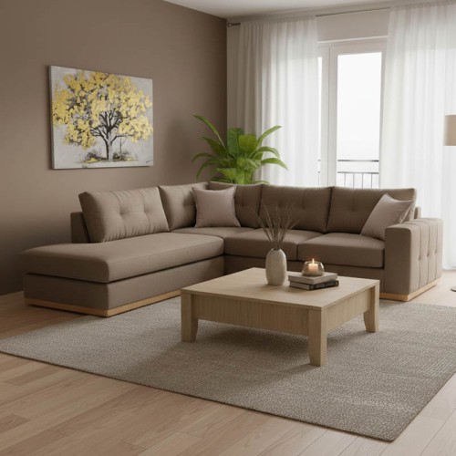 Γωνιακός καναπές δεξιά γωνία Boston pakoworld ύφασμα mocha-cream 280x225x90εκ