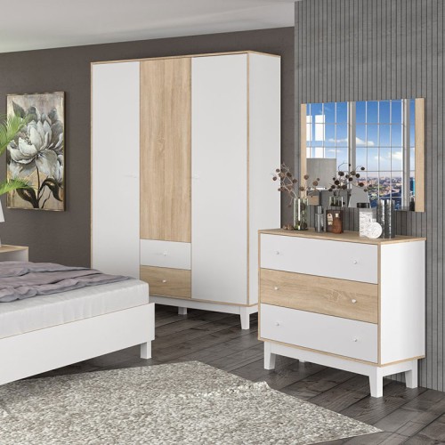 Ντουλάπα Awell pakoworld τρίφυλλη sonoma-λευκό 153.5x54.5x216εκ