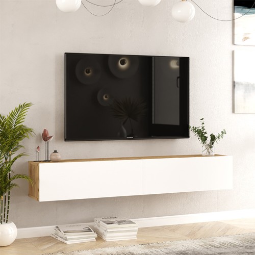 Έπιπλο τηλεόρασης επιτοίχιο Dello pakoworld λευκό-oak 180x31.6x29.6εκ