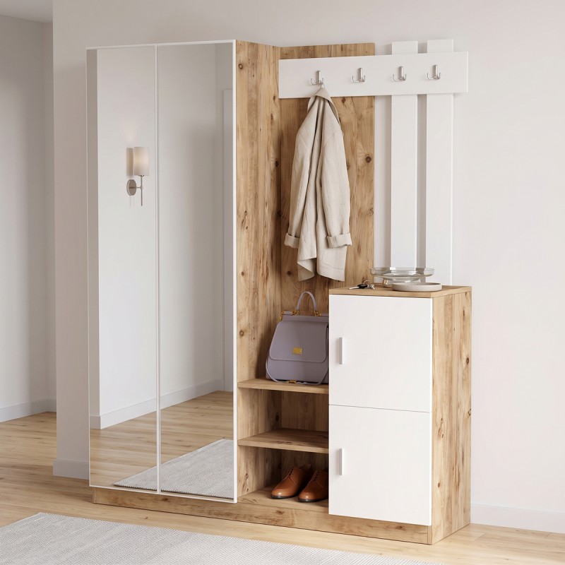 Έπιπλο εισόδου Doorse pakoworld μελαμίνης λευκό-oak 147.5x35x180εκ