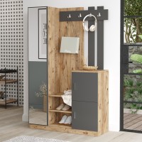 Έπιπλο εισόδου Saron με καθρέπτη pakoworld σε oak-ανθρακί απόχρωση 113,6x37,5x180εκ