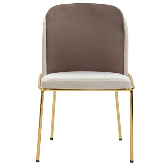 Καρέκλα Ermina pakoworld βελούδο μπεζ- μόκα-καφέ πλάτη-χρυσό gloss πόδι