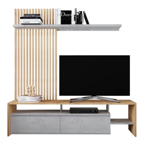 Σύνθετο σαλονιού Neo pakoworld σε oak-γκρι απόχρωση 190x40x200εκ