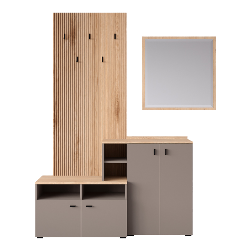 Έπιπλο εισόδου Ebro pakoworld σε oak-cappuccino απόχρωση 150.3x41.2x204.7εκ