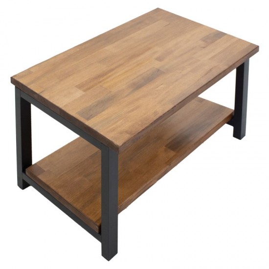 Τραπέζι σαλονιού Glen pakoworld μασίφ ξύλο πεύκου καρυδί-καφέ 79x49x50εκ