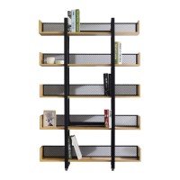 Βιβλιοθήκη Musha pakoworld μέταλλο μαύρο με oak απόχρωση 120x27x185εκ