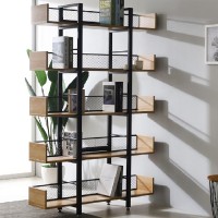 Βιβλιοθήκη Musha pakoworld μέταλλο μαύρο με oak απόχρωση 120x27x185εκ