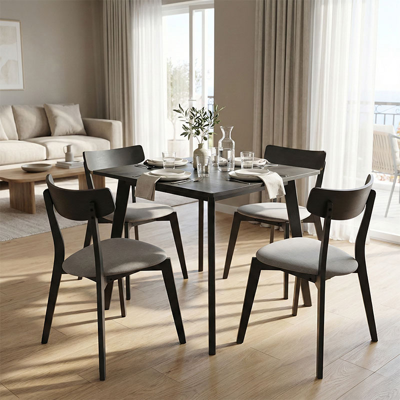 Tραπεζαρία Benson - Toto pakoworld σετ 5τμχ rustic grey - ύφασμα grey 80x80x75εκ