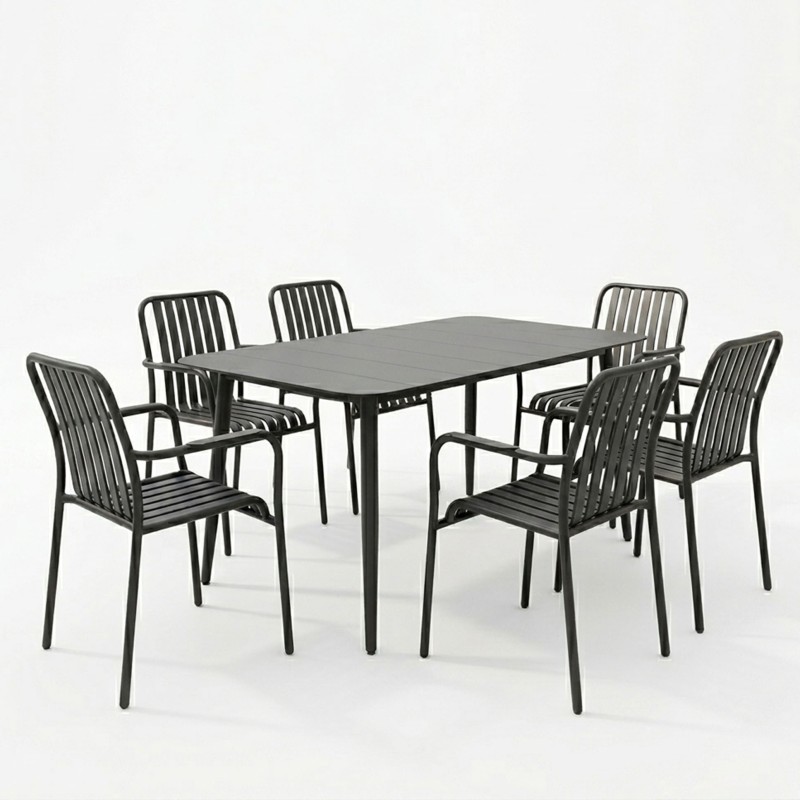 Τραπεζαρία Heven Vista pakoworld σετ 7τεμ μαύρο αλουμίνιο 120x70x72εκ